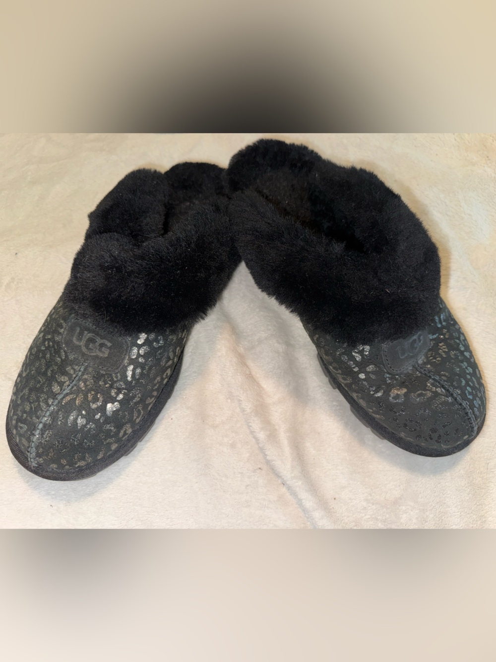 UGG Black Shearling-Lined Slip-On Clog Slippers